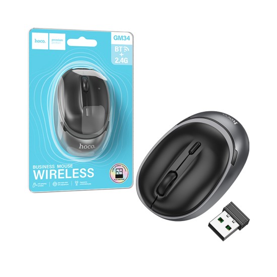 Rato Sem Fio Hoco GM34 Business Dual-Mode 2,4Ghz Cinza Metal Preto Rato Sem Fio Hoco GM34 Business Dual-Mode 2,4Ghz Cinza Metal Preto